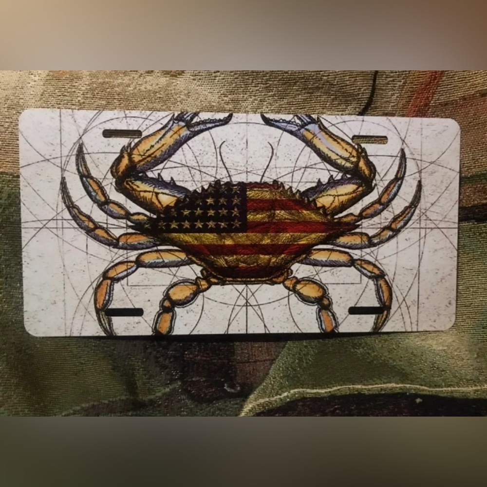 Crab Fishing American Flag License Plate Aluminum Geometric Zodiac Alaska NEW